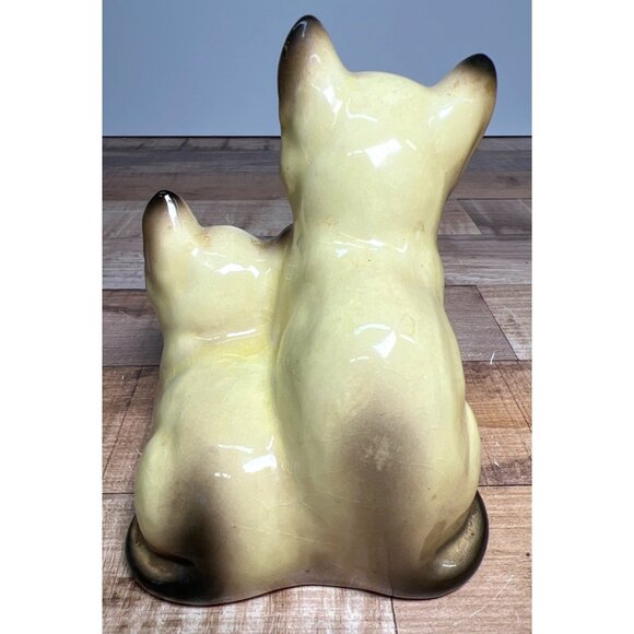Vintage Ceramic Siamese Cat Figurine Pair - Yellow & Brown Glaze - Mid-Century - Picture 3 of 5